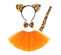 SAIIURV 4 Pièces Ensemble de Costumes Tigre Enfant, Costume de jeu de Rôle de Léopard Bandeau Queue Nœud Papillo Jupe Tutu, Halloween Accessoire Déguisement Animau pour Cosplay Carnaval Fête (Orange)