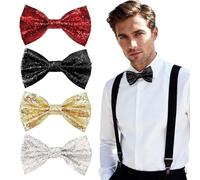 SAIIURV 4 Pièces Noeud Papillon Homme avec Paillettes, Nœud Papillon Pailleté pour Homme, Accessoires Paillettes Fêtes, Pré-Cravate Paillette Noeud Papillon pour Fête Banquet (Multicolore)