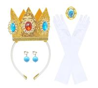 SAIIURV 4 Pièces Princesse Peach Accessoires de Costume, Princesse Deguisement Accessoires Couronne/Boucles D'oreilles/Gants/Broche, pour Fête D'anniversaire Carnaval Cosplay Habillée (Multicolore)