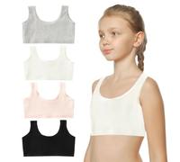 SAIIURV 4 Pièces Soutien-Gorge en Coton pour Filles Soutien-Gorge d'entraînement sans Couture Gilet sous-vêtements, pour 7-12 Ans