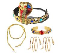 SAIIURV 5 Pcs Accessoires de Costume Égyptien Deguisement Egyptienne Bandeau Collier Perlé Manchettes de Bras Égyptien Bracelets de Serpent Accessoires Cléopâtre pour Halloween Carnaval Fête