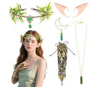 SAIIURV 5 Pièces Fée D'Elfiques WoodlandFairy Crown Headband Lace Gloves Pixie Elf Ear VikingNecklace, Cristal éPingle à Cheveux, Renaissance Elf Costume for Women, pour Mariage (Multicolore)