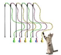 SAIIURV 6 Pièces Baguettes à Plumes pour Chat, Jouet Interactif d'Intérieur avec Corde Colorée, Jouet à Ressort Coloré pour Chat, Jouet Chat Interactif