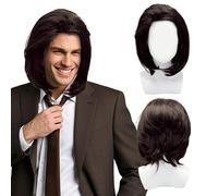 SAIIURV Brun Perruque Homme Cheveux Long, Costume Perruque Punker Rocker 80's 90's Homme pour Fêtes Halloween Carnaval (Brun)