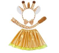 SAIIURV Costume de girafe 4 pièces pour enfants, filles, garçons, bandeau, nœud papillon, queue, jupe, costume d'animal pour fêtes, spectacles, Halloween (jaune)