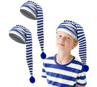 SAIIURV Lot de 2 chapeaux de bonne nuit - Chapeau de nain bleu nain - Costume de lutin de conte de fées - Idéal pour les fêtes et les jeux de rôle