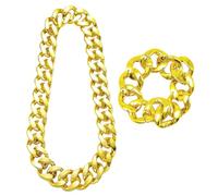 SAIIURV Lot de 2 colliers dorés pour déguisement, faux colliers et bracelets de style hip-hop, longs colliers dorés pour rappeur, tenue hip-hop, accessoires de tenue disco
