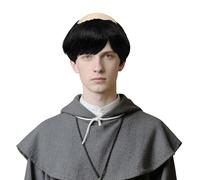 SAIIURV Noire Perruque Moine Adulte Perruque Homme Semi Chauve Latex Tonsure Prêtre Moine de Déguisement Bald Cap Faux Crane Chauve Perruques Chauve pour Fête Halloween Cosplay Carnaval (Noir)