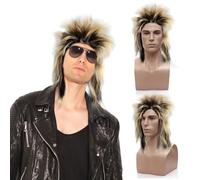 SAIIURV Perruque Homme Blonde Punk en métal à bascule Disco années 80 Rock Star fête de Mauvais goût Accessoire pour Carnaval Halloween Costume Party Perruque nuque longue (Blonde)