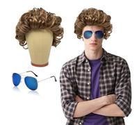 SAIIURV Perruque Hommes, Lunettes de Soleil, hippie costume set, Perruque Cosplay pour Homme Carnaval Halloween 60's 70's 80's Hippie Punk Rock (Brun)