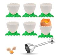 saijer Coquetiers,6 PCS Coquetier Oeuf Et 1 PC Ouvre Oeuf Tasses À Œufs Coquetier Original Blanc Oeuf Ensemble pour Craquer Et Séparer Coquille D'Œuf Petit Déjeuner Brunch Œuf Liqueur