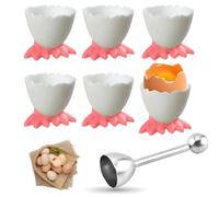 saijer Coquetiers,6 PCS Coquetier Oeuf Et 1 PC Ouvre Oeuf Tasses À Œufs Coquetier Original Blanc Oeuf Ensemble pour Craquer Et Séparer Coquille D'Œuf Petit Déjeuner Brunch Œuf Liqueur