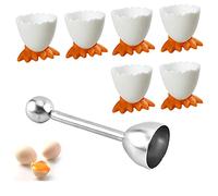 saijer Coquetiers,6 PCS Coquetier Oeuf Et 1 PC Ouvre Oeuf Tasses À Œufs Coquetier Original Blanc Oeuf Ensemble pour Craquer Et Séparer Coquille D'Œuf Petit Déjeuner Brunch Œuf Liqueur (jaune)