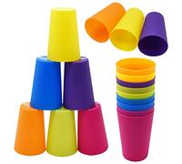 Saijer Couleur Réutilisables Gobelet Plastique,18Pcs Gobelets en Plastique Empilables Portable Gobelet Enfant et Adultes Tasse à Brosse à Dents Tasse à Eau pour Fêtes Mariages Camping(6 Couleurs)