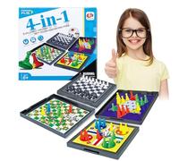 Saijer Mini Jeux De Société Voyage, 4in1 Petit Bac Jeux De Société Echiquier Magnetique Ludo Jeu Echec Jeux De Voyage Jeu De Serpent Et d'Échelles Jeu De Voyage Serpents Et Échelles pour Enfants