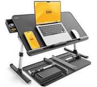 SAIJI - Bureau de lit pour Ordinateur Portable en Cuir PVC avec tiroir de Rangement, réglable et Pliable (Grand, Noir)