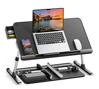 SAIJI - Bureau de lit pour Ordinateur Portable en Cuir PVC avec tiroir de Rangement, réglable et Pliable (Grand, Noir)