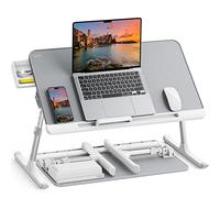 SAIJI Plateau de lit pour Ordinateur Portable, Table de lit réglable en Cuir PVC, Bureau Debout Portable avec tiroir de Rangement, Table Pliable pour canapé, Sol (Nature)
