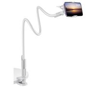 SAIJI Support de téléphone Portable pour lit, col de Cygne, Bras Long, Flexible, Rotatif à 360°, pour iPhone 15, 14, 13, 12 Pro XS, Samsung S21, appareils d'écran de 4"-7" (Blanc)