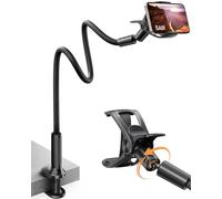 SAIJI Support téléphone avec col de Cygne de, 95cm Support téléphone de Chevet Étui en Cuir amélioré Stable et Durable, Rotation 360° Réglable pour iPhone, Huawei, Switch, Samsung (Noir)