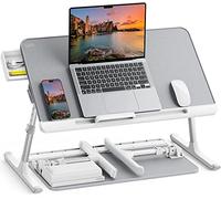 SAIJI Table de lit pour Ordinateur Portable Pliante Réglable en Cuir PVC avec Tiroir de Rangement Déflecteur en Silicone Amovible pour Lit, canapé, Sol(Gris)
