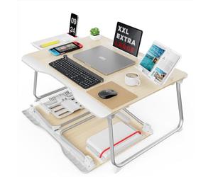 SAIJI Table de lit pour Ordinateur Portable, Table Robuste XXL, pour Le Sol, Le canapé, Le Travail, l'apprentissage, Le tiroir, Le Livre, la Tablette, Le téléphone (Teak, 65 * 49cm)