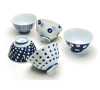 Saikai Pottery 13303 Lot de 5 bols à riz japonais traditionnels bleus et blancs