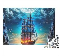 Sailboat 1000 Pièces Puzzle pour Adultes | Jeu Éducatif Stimulant Navire Brillant sous Un Ciel Nuit Nuageux Superbe Idée Cadeau 70x50cm/1000pcs