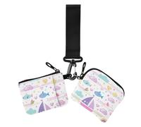 Sailboat Island Cartoon Rainbow Stripes Lot de 2 portefeuilles à monnaie pour femme avec porte-clés, Motif rayures arc-en-ciel sur l'île de voilier, 1 size, Décontracté