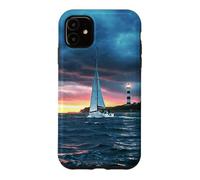 Sailboat Lighthouse Nautical Ocean Sunset Coastal Art Coque pour iPhone 11