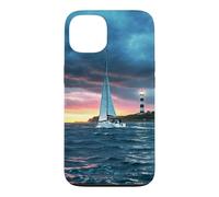 Sailboat Lighthouse Nautical Ocean Sunset Coastal Art Coque pour iPhone 13