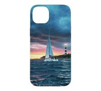 Sailboat Lighthouse Nautical Ocean Sunset Coastal Art Coque pour iPhone 14 Plus
