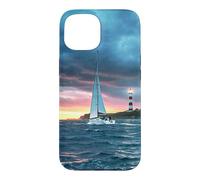 Sailboat Lighthouse Nautical Ocean Sunset Coastal Art Coque pour iPhone 15
