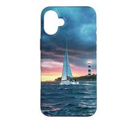 Sailboat Lighthouse Nautical Ocean Sunset Coastal Art Coque pour iPhone 16 Plus