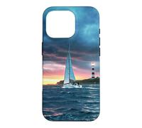 Sailboat Lighthouse Nautical Ocean Sunset Coastal Art Coque pour iPhone 16 Pro