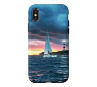 Sailboat Lighthouse Nautical Ocean Sunset Coastal Art Coque pour iPhone X/XS