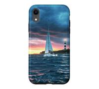 Sailboat Lighthouse Nautical Ocean Sunset Coastal Art Coque pour iPhone XR