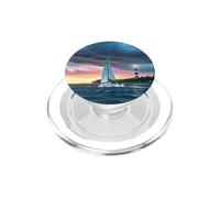 Sailboat Lighthouse Nautical Ocean Sunset Coastal Art PopSockets PopGrip pour MagSafe