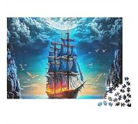 Sailboat Puzzle 1000 Pièces | pour Adultes Adolescents Navire Brillant sous Un Ciel Nuit Nuageux Puzzle Impossible Difficile et Cadeau 52x38cm/1000pcs