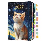 Sailingvan Agenda 2027 A5 une page par jour de janvier à décembre 2027 en similicuir avec couverture rigide, vue mensuelle avec onglets colorés, sangle élastique, boucle pour stylo, autocollants de