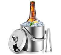 Sailnovo 1.3L Ice Bucket with Tongs & Strainer, Double Wall Ice Bucket for Parties