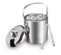 Sailnovo Mini seau à glace 1,2 L - Compact, en acier inoxydable double paroi de qualité supérieure, avec couvercle et pince à glace - Idéal pour cocktails, bar personnel et petites réceptions - Argent