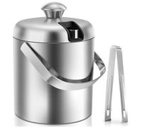 Sailnovo Seau à glace avec couvercle, pince - Acier inoxydable pour garder la glace congelée plus longtemps - Idéal pour les cocktails, les fêtes, le refroidissement du vin et du champagne - 2 litres