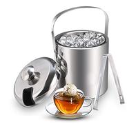 Sailnovo Seau à Glace en Acier Inoxydable avec Pinces et Couvercle Champagne et Seau à vin Seau à Glace à Double paroi isolé pour Refroidissement Long 1,3 L, Argent