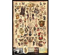 Sailor Jerry Tattoo Flash (Style A) Affiche 24x36" (60,96 x 91,44 cm) Impression PosterOffice Certifiée avec Numérotation séquentielle holographique pour l'authenticité