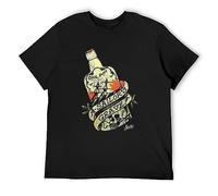 Sailor Jerry Tattoo Sailors Grave Rum Bottle Black Graphic Tee Shirt Mens Round Neck Short Sleeves T Shirt Casual Bottoming T-Shirt Black 3XL
