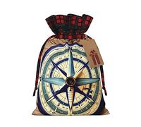 Sailor Maritim Sailboat Boussole Imprimé Noël Cordon de serrage Sacs cadeaux avec étiquettes, sacs cadeaux de Noël, mini sac de rangement, fournitures de fête de Noël
