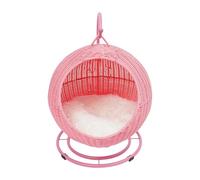 SailorMoon Panier suspendu - 43 x 66 cm - Rond - Avec peluche rafraîchissante douce et griffoir pour chat - Imitation rotin - Hamac pour chatons et animaux de compagnie de taille moyenne - Rose