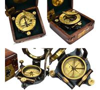 SAILOR'S ART J.J.Hicks London Boussole à cadran solaire lourd en laiton antique avec boîte et tableau en bois