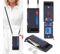 SailorTech Coque pour Google Pixel 6a Étui avec Porte-Cartes de crédit, Etui pour Google Pixel 6a Housse avec Courroie de Cou Portefeuille avec Fentes pour Cartes de crédit-Bleu